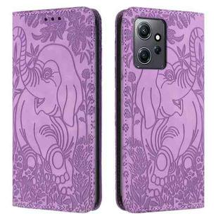 For Xiaomi Redmi Note 12 4G Global Retro Elephant Embossed Leather Phone Case(Purple)