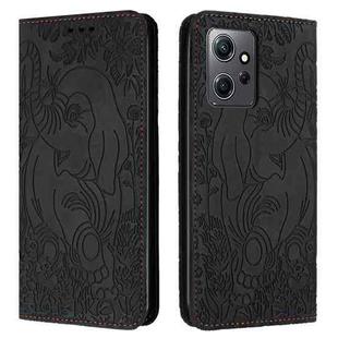 For Xiaomi Redmi Note 12 4G Global Retro Elephant Embossed Leather Phone Case(Black)