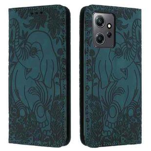 For Xiaomi Redmi Note 12 4G Global Retro Elephant Embossed Leather Phone Case(Green)