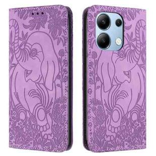 For Xiaomi Redmi Note 13 4G Retro Elephant Embossed Leather Phone Case(Purple)