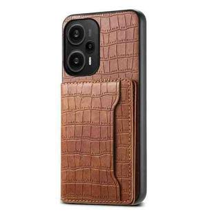 For Xiaomi Redmi Note 12 Turbo/Poco F5 Crocodile Texture Card Bag Design Full Coverage Phone Case(Brown)