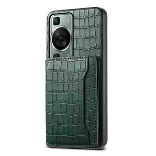 For Huawei P60 Crocodile Texture Card Bag Design Full Coverage Phone Case(Green)