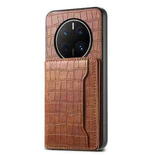 For Huawei Mate 50 Pro Crocodile Texture Card Bag Design Full Coverage Phone Case(Brown)