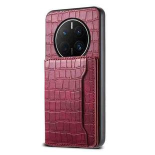 For Huawei Mate 50 Pro Crocodile Texture Card Bag Design Full Coverage Phone Case(Red)