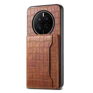For Huawei Mate 50 Crocodile Texture Card Bag Design Full Coverage Phone Case(Brown)