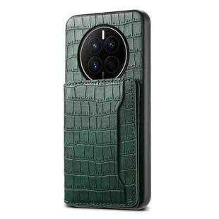 For Huawei Mate 50 Crocodile Texture Card Bag Design Full Coverage Phone Case(Green)