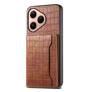For Huawei Pura 80 5G Crocodile Texture Card Bag Design Full Coverage Phone Case(Brown)