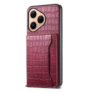 For Huawei Pura 80 5G Crocodile Texture Card Bag Design Full Coverage Phone Case(Red)