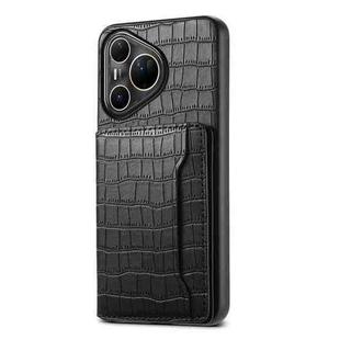 For Huawei Pura 80 Ultra 5G Crocodile Texture Card Bag Design Full Coverage Phone Case(Black)