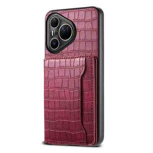 For Huawei Pura 80 Ultra 5G Crocodile Texture Card Bag Design Full Coverage Phone Case(Red)