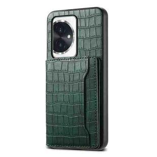 For Honor 100 Crocodile Texture Card Bag Design Full Coverage Phone Case(Green)