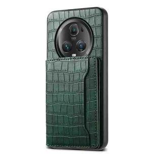 For Honor Magic5 Pro Crocodile Texture Card Bag Design Full Coverage Phone Case(Green)