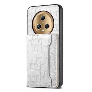 For Honor Magic5 Crocodile Texture Card Bag Design Full Coverage Phone Case(White)