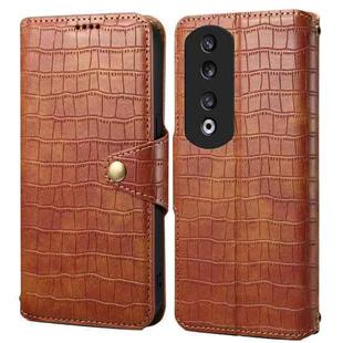 For Honor 90 Pro Denior Crocodile Texture Oil Edge Leather Phone Case(Brown)