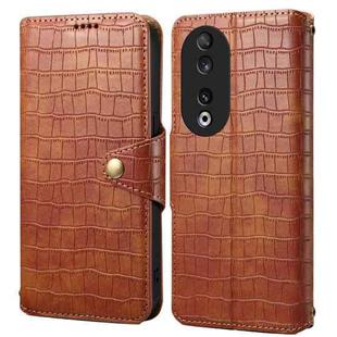 For Honor 90 Denior Crocodile Texture Oil Edge Leather Phone Case(Brown)