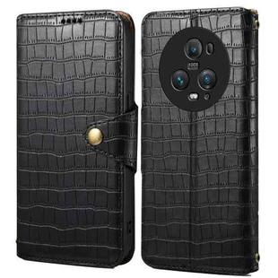 For Honor Magic5 Pro Denior Crocodile Texture Oil Edge Leather Phone Case(Black)