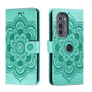 For Motorola Edge 2022 Sun Mandala Embossing Pattern Phone Leather Case(Green)