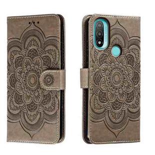 For Motorola Moto E20 Sun Mandala Embossing Pattern Phone Leather Case(Grey)