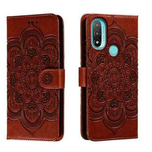 For Motorola Moto E20 Sun Mandala Embossing Pattern Phone Leather Case(Brown)