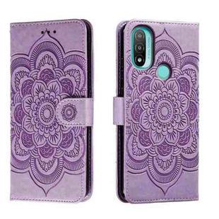 For Motorola Moto E20 Sun Mandala Embossing Pattern Phone Leather Case(Purple)