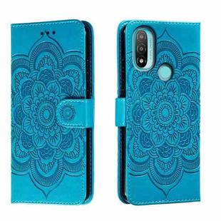 For Motorola Moto E20 Sun Mandala Embossing Pattern Phone Leather Case(Blue)