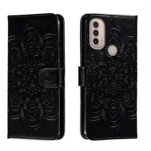 For Motorola Moto E40 Sun Mandala Embossing Pattern Phone Leather Case(Black)