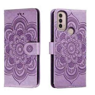 For Motorola Moto E40 Sun Mandala Embossing Pattern Phone Leather Case(Purple)