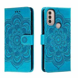 For Motorola Moto E40 Sun Mandala Embossing Pattern Phone Leather Case(Blue)