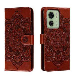 For Motorola Moto Edge 40 Sun Mandala Embossing Pattern Phone Leather Case(Brown)