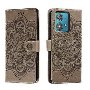 For Motorola Moto Edge 40 Neo Sun Mandala Embossing Pattern Phone Leather Case(Grey)