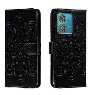 For Motorola Moto Edge 40 Neo Sun Mandala Embossing Pattern Phone Leather Case(Black)