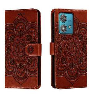 For Motorola Moto Edge 40 Neo Sun Mandala Embossing Pattern Phone Leather Case(Brown)