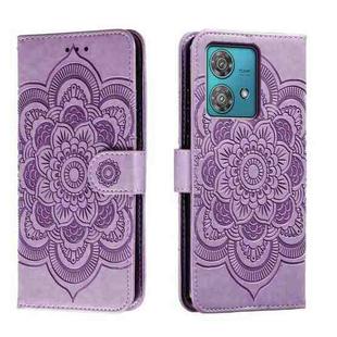 For Motorola Moto Edge 40 Neo Sun Mandala Embossing Pattern Phone Leather Case(Purple)