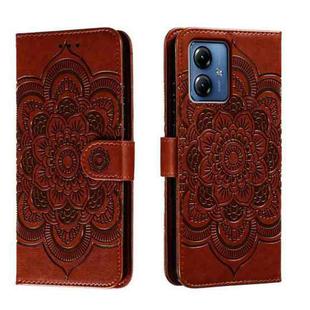 For Motorola Moto G14 Sun Mandala Embossing Pattern Phone Leather Case(Brown)