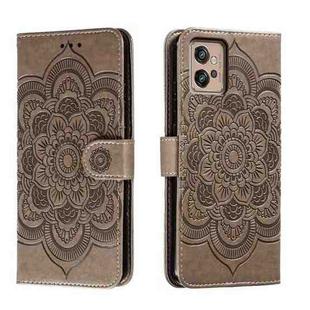 For Motorola Moto G32 Sun Mandala Embossing Pattern Phone Leather Case(Grey)