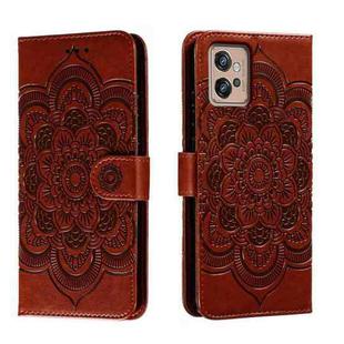 For Motorola Moto G32 Sun Mandala Embossing Pattern Phone Leather Case(Brown)