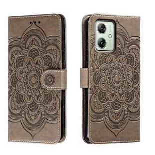 For Motorola Moto G54 Sun Mandala Embossing Pattern Phone Leather Case(Grey)