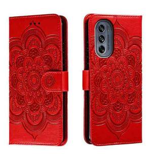 For Motorola Moto G62 5G Sun Mandala Embossing Pattern Phone Leather Case(Red)