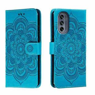 For Motorola Moto G62 5G Sun Mandala Embossing Pattern Phone Leather Case(Blue)