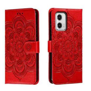 For Motorola Moto G73 Sun Mandala Embossing Pattern Phone Leather Case(Red)