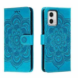 For Motorola Moto G73 Sun Mandala Embossing Pattern Phone Leather Case(Blue)