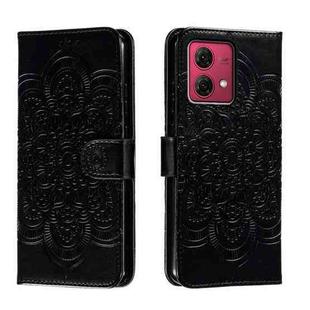 For Motorola Moto G84 Sun Mandala Embossing Pattern Phone Leather Case(Black)