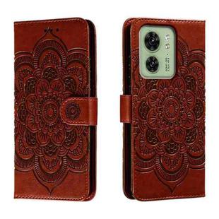 For Motorola Edge 40 Sun Mandala Embossing Pattern Phone Leather Case(Brown)