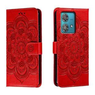 For Motorola Edge 40 Neo Sun Mandala Embossing Pattern Phone Leather Case(Red)