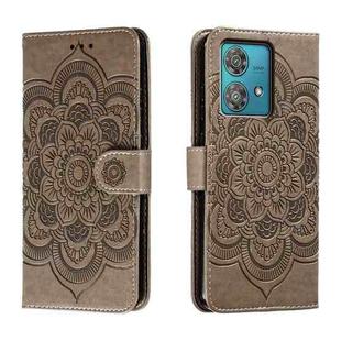 For Motorola Edge 40 Neo Sun Mandala Embossing Pattern Phone Leather Case(Grey)