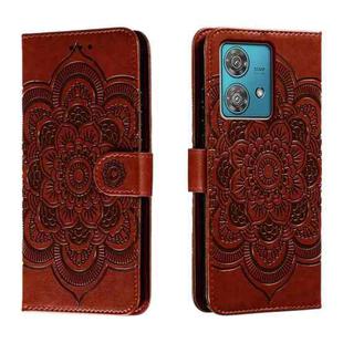 For Motorola Edge 40 Neo Sun Mandala Embossing Pattern Phone Leather Case(Brown)