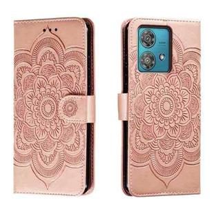 For Motorola Edge 40 Neo Sun Mandala Embossing Pattern Phone Leather Case(Rose Gold)