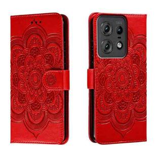 For Motorola Edge 50 Pro Sun Mandala Embossing Pattern Phone Leather Case(Red)