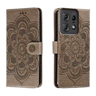 For Motorola Edge 50 Pro Sun Mandala Embossing Pattern Phone Leather Case(Grey)