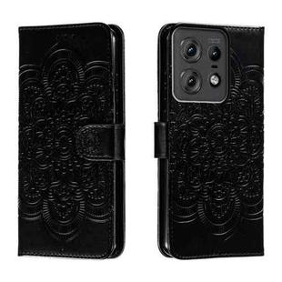 For Motorola Edge 50 Pro Sun Mandala Embossing Pattern Phone Leather Case(Black)